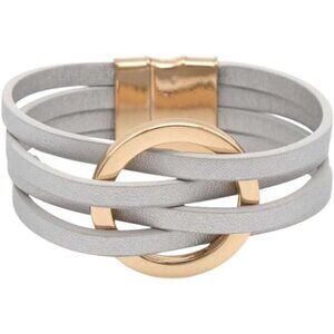 Gray Charm Leather Wrap Strand Boho Bracelet Handmade Cuff Bracelets for Women